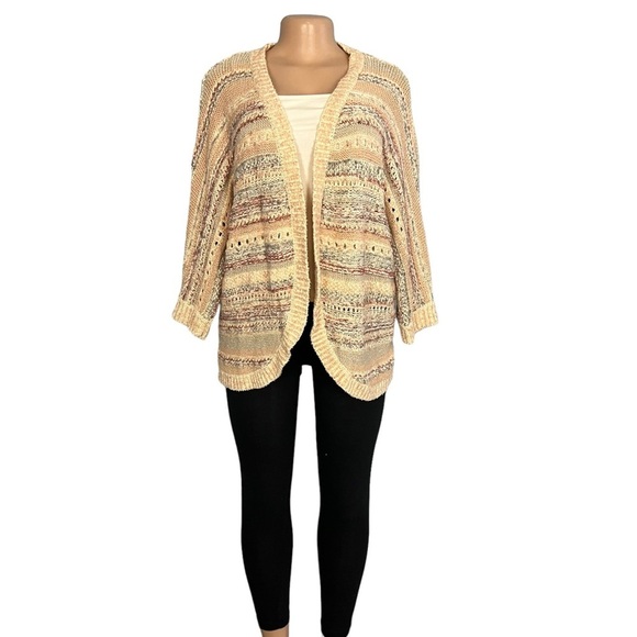 Chicos Open Front Knit Cream and Pink Cardigan - Picture 3 of 8